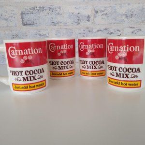 Vintage Carnation Hot Cocoa Mix Ceramic Mugs Set of 4- Hot Chocolate Cups Nestle